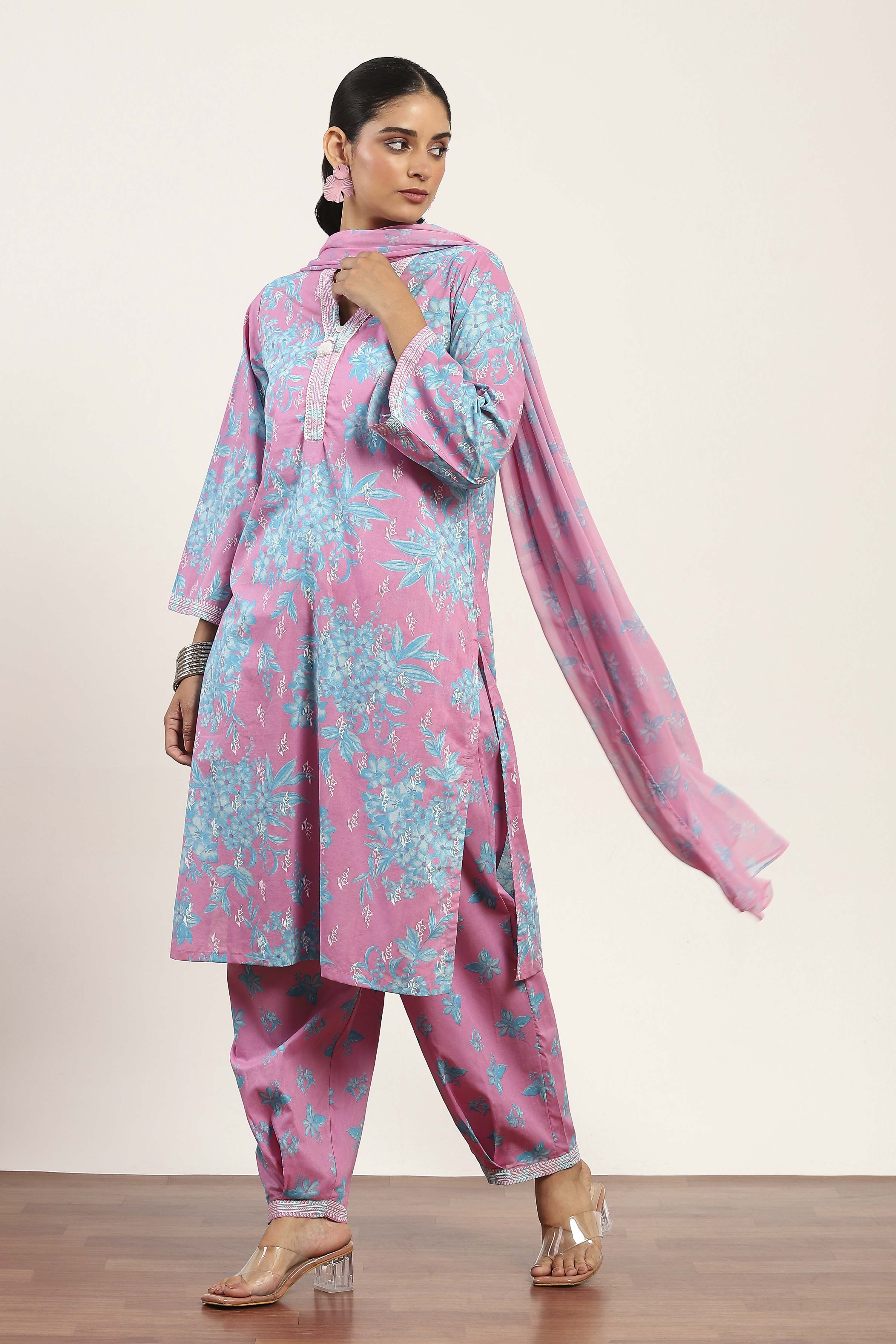 Pink Cotton Straight Suit Sets image number 3