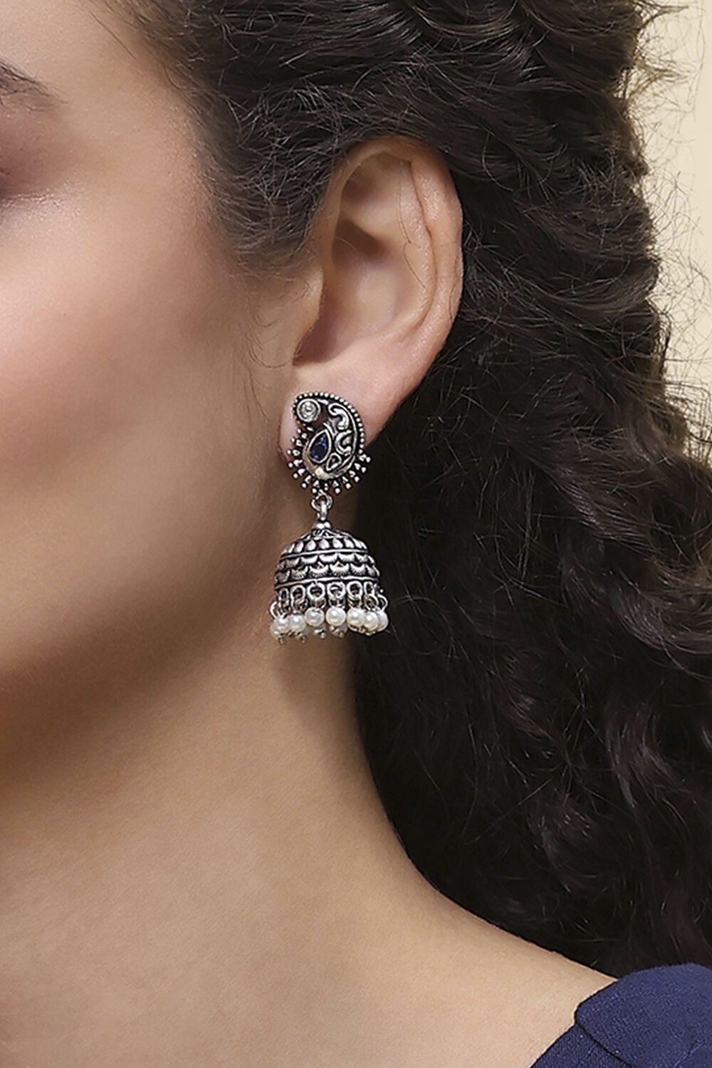 Navy Brass Jhumka image number 1