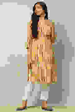 Yellow Viscose Geometric Printed Straight Kurta image number 0