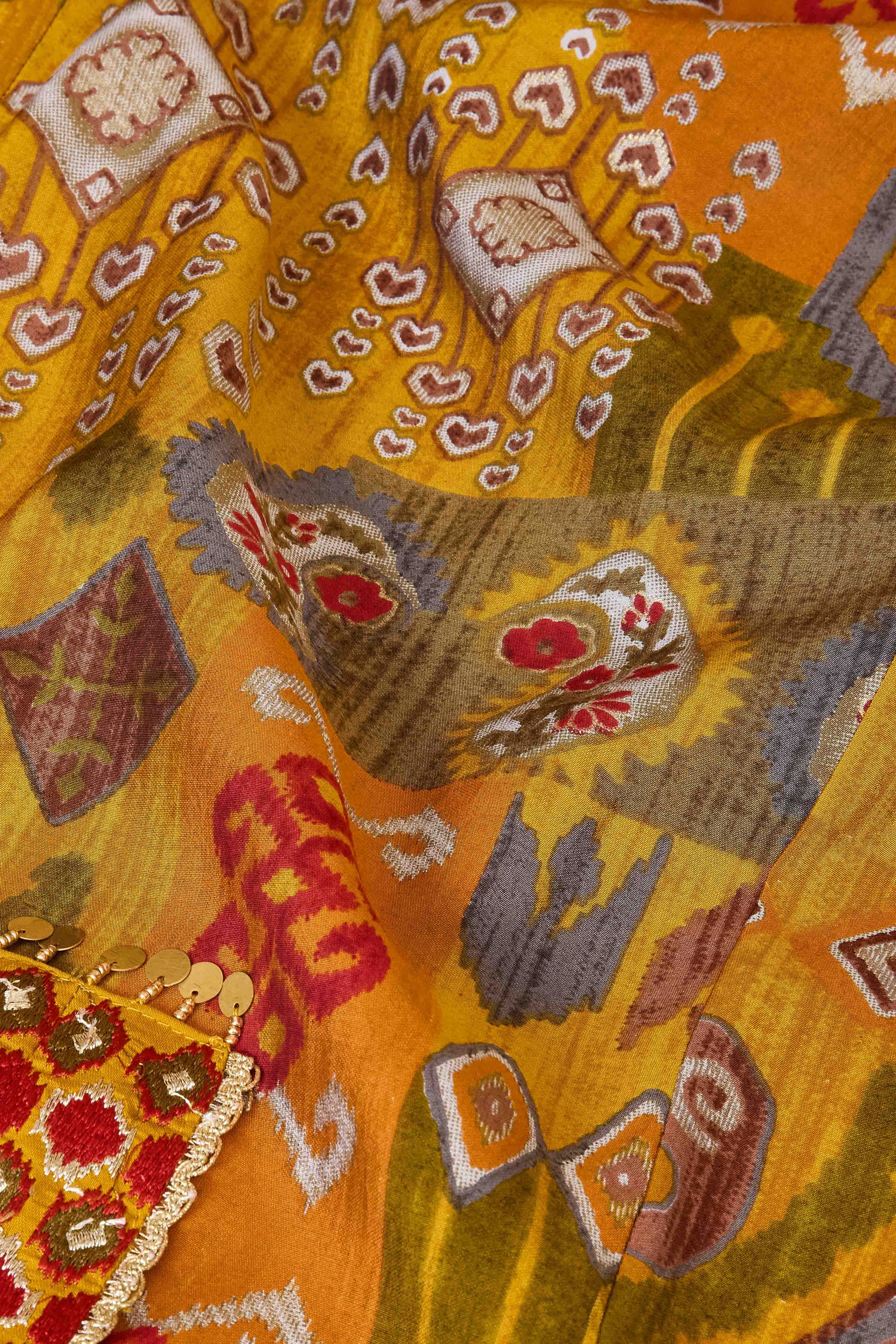 Yellow Viscose Blend Straight Printed Suit Set image number 3