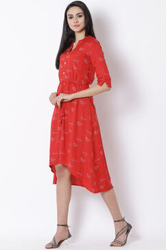 Red Viscose Asymmetric Dress image number 2