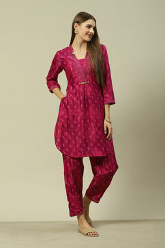 Pink Viscose Shantoon Straight Printed Kurta Palazzo Suit Set image number 0