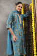Aqua Viscose Blend Printed Straight Suit Set image number 6