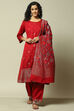 Red Poly Viscose Straight Yarndyed Kurta Palazzo Suit Set image number 7