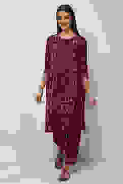 Maroon Cotton Printed Straight Kurta image number 5