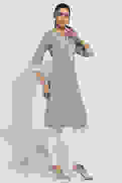 Sage Green Cotton Printed Straight Kurta image number 4