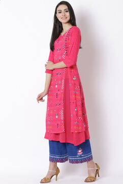 Pink Viscose A-Line Kurta image number 3