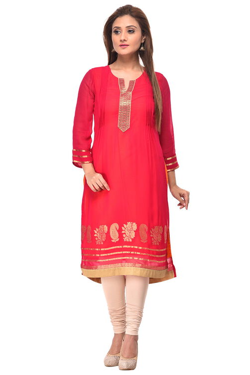 Magenta Straight Chiffon Kurta image number 0