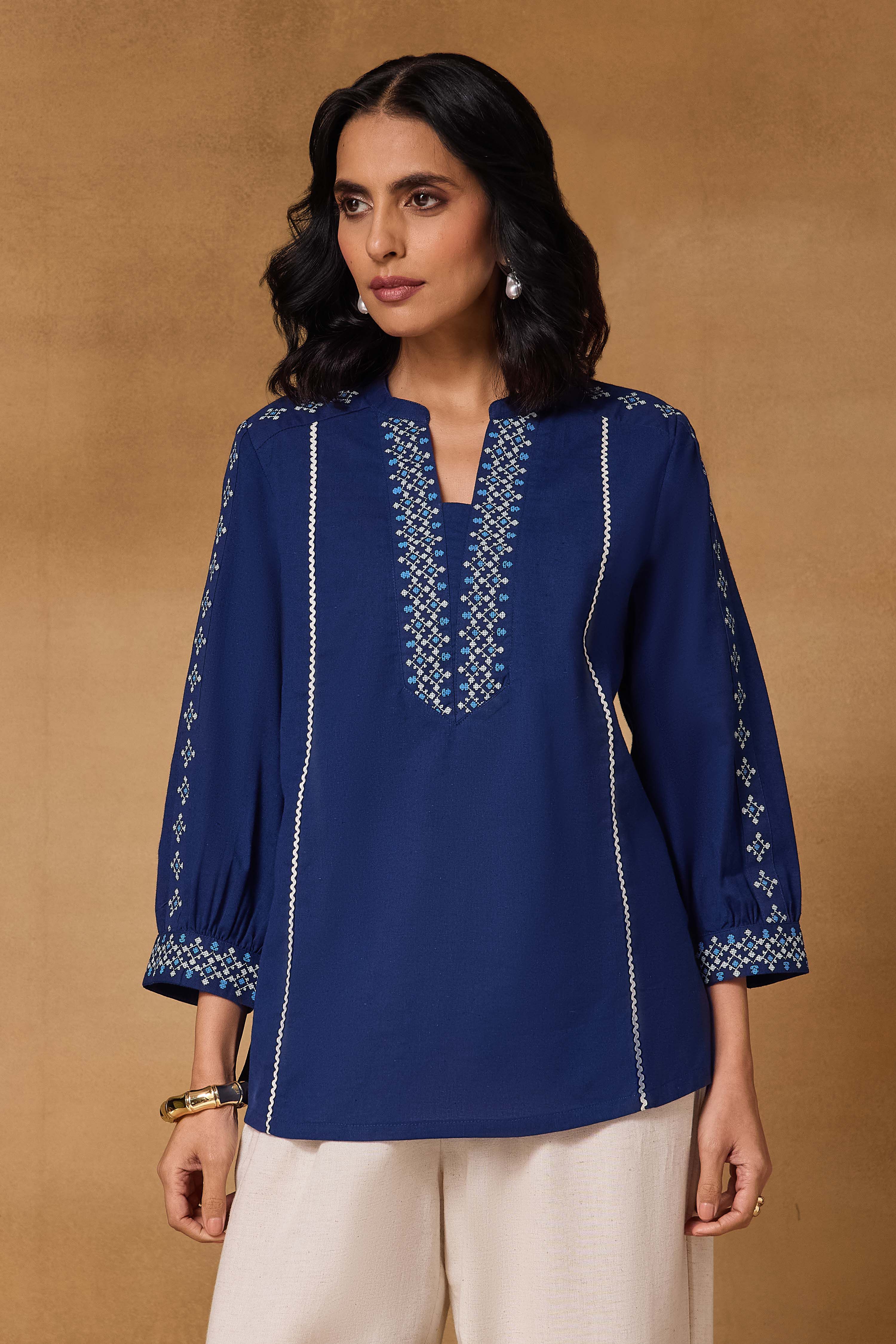 Indigo Cotton Flex Regular Printed Top image number 7