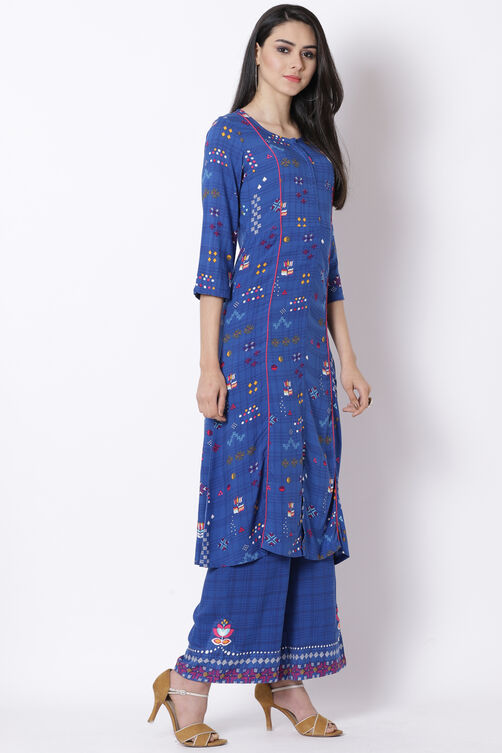 Blue Viscose A-Line Kurta image number 3