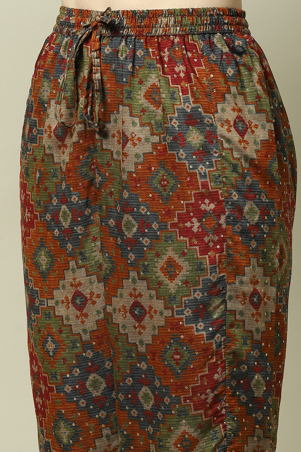 Rust Viscose Blend Printed Straight Co-ord Set image number 2