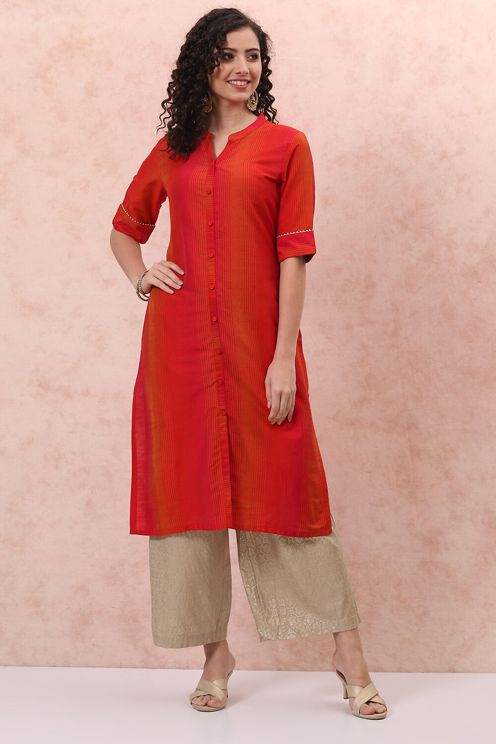 Red Art Silk Straight Kurta image number 3