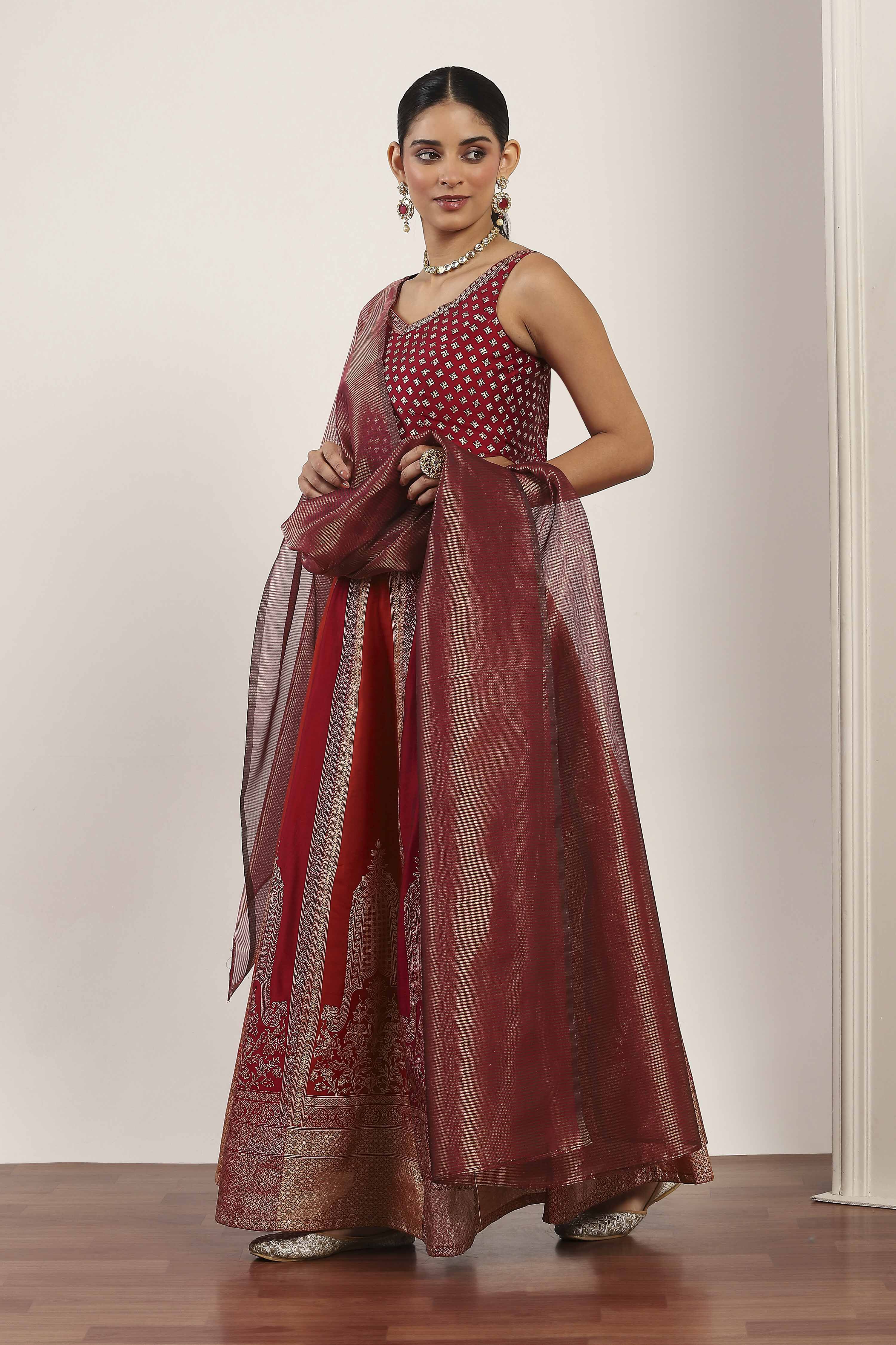 Pink Polyester Kalidar Lehenga Set image number 3