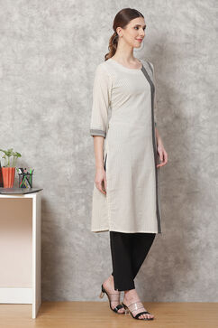 Off White Poly Cotton Straight Kurta image number 3