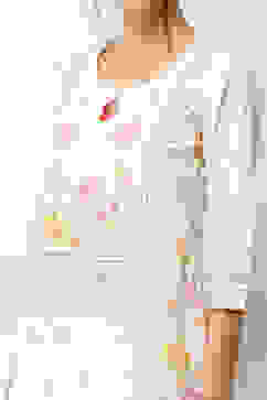 White Cotton Floral Straight Kurta image number 1