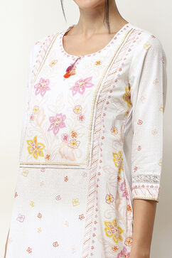 White Cotton Floral Straight Kurta image number 1