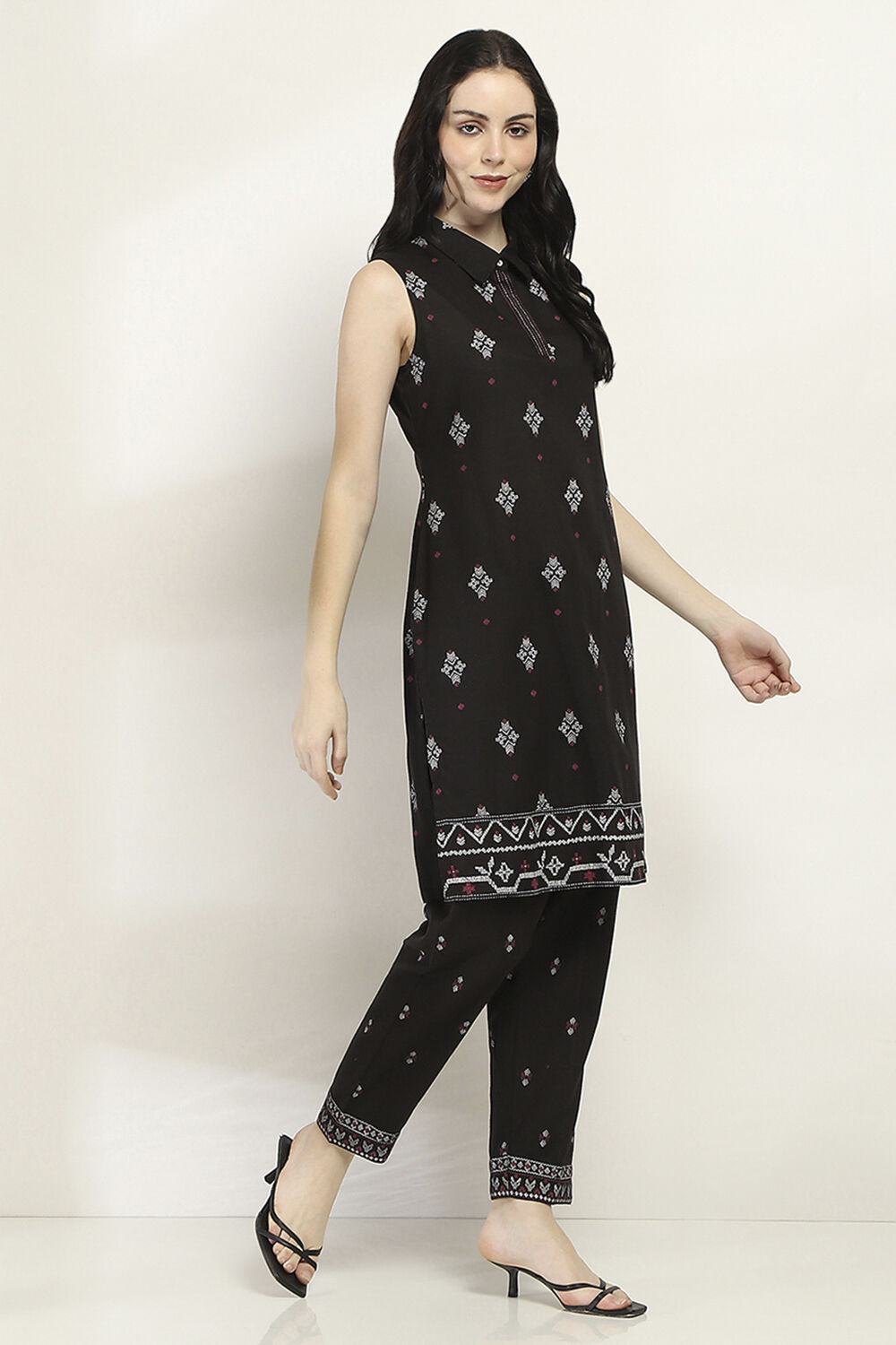 Black Printed Straight Co-ord Set image number 5