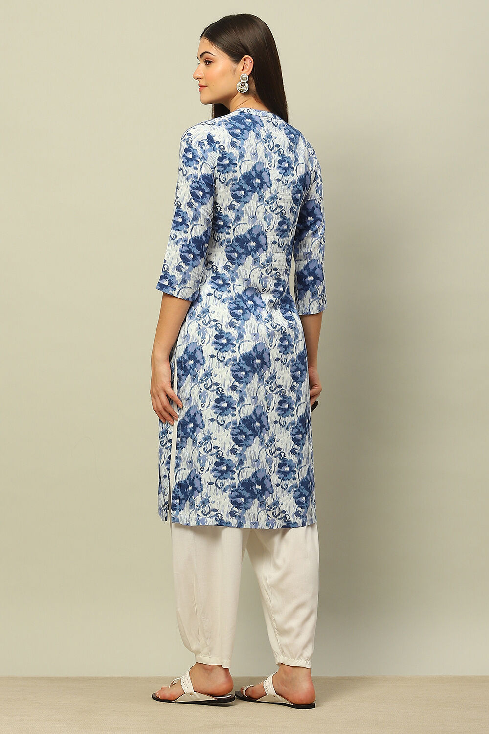 Blue Rayon Printed Straight Kurta image number 3