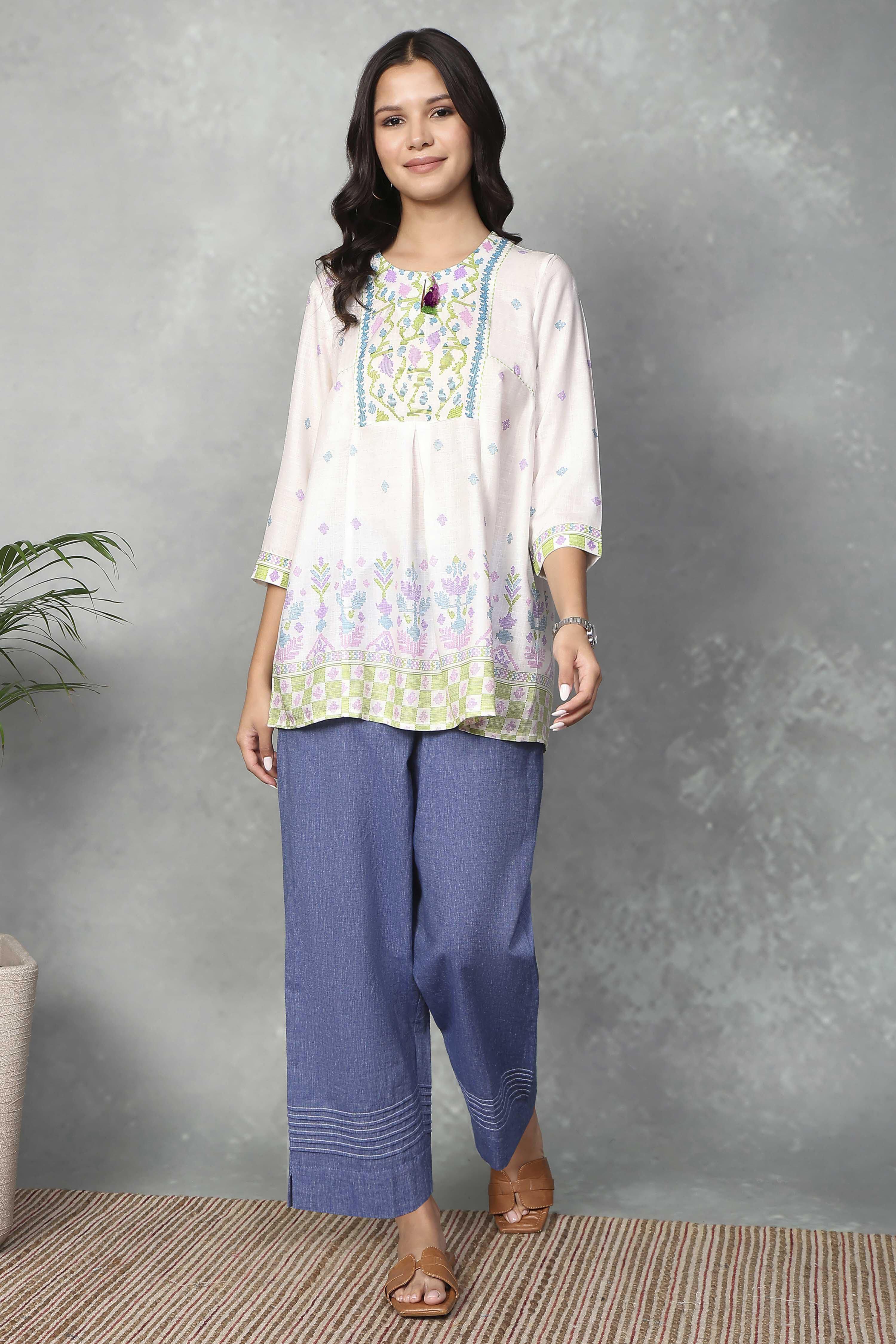 White Rayon Kalidar Tops image number 0