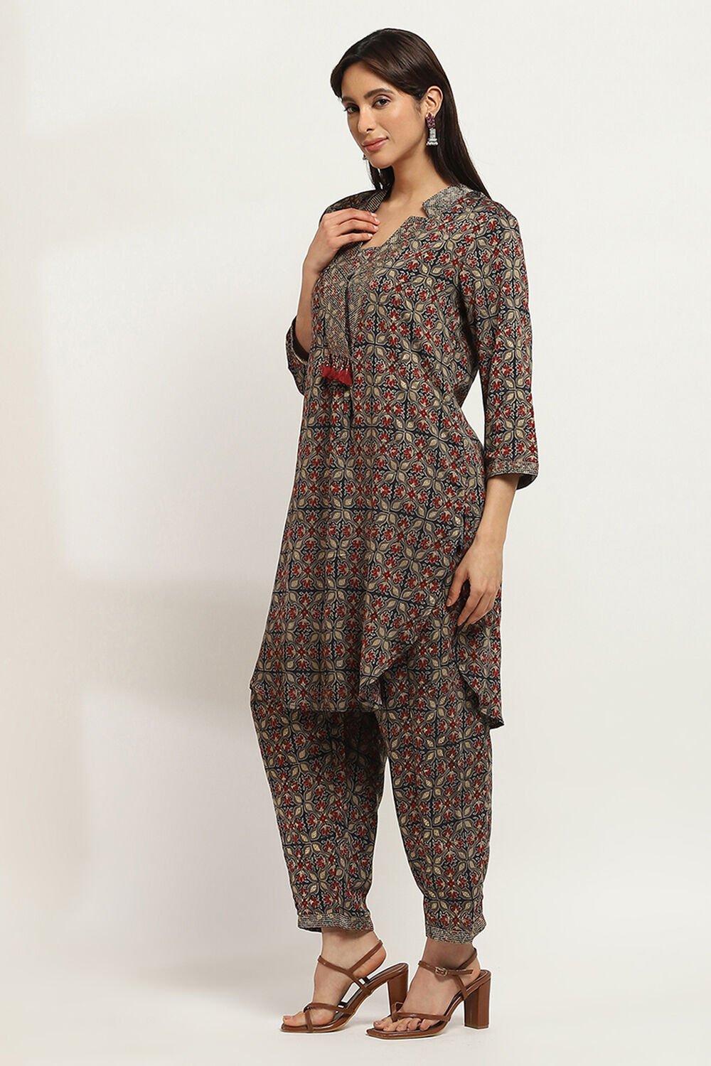 Navy Blue Printed Straight Co-ord Set image number 3