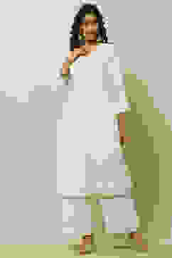 White Poly Georgette Embroidered Straight Kurta image number 0