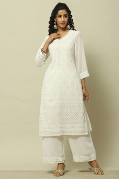 White Poly Georgette Straight Kurta image number 0