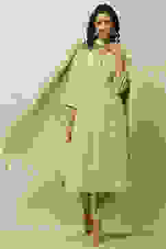 Green Printed Straight Kurta & Pants Suit Set image number 7