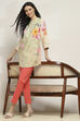 Lime Green Floral Printed Short Kurta