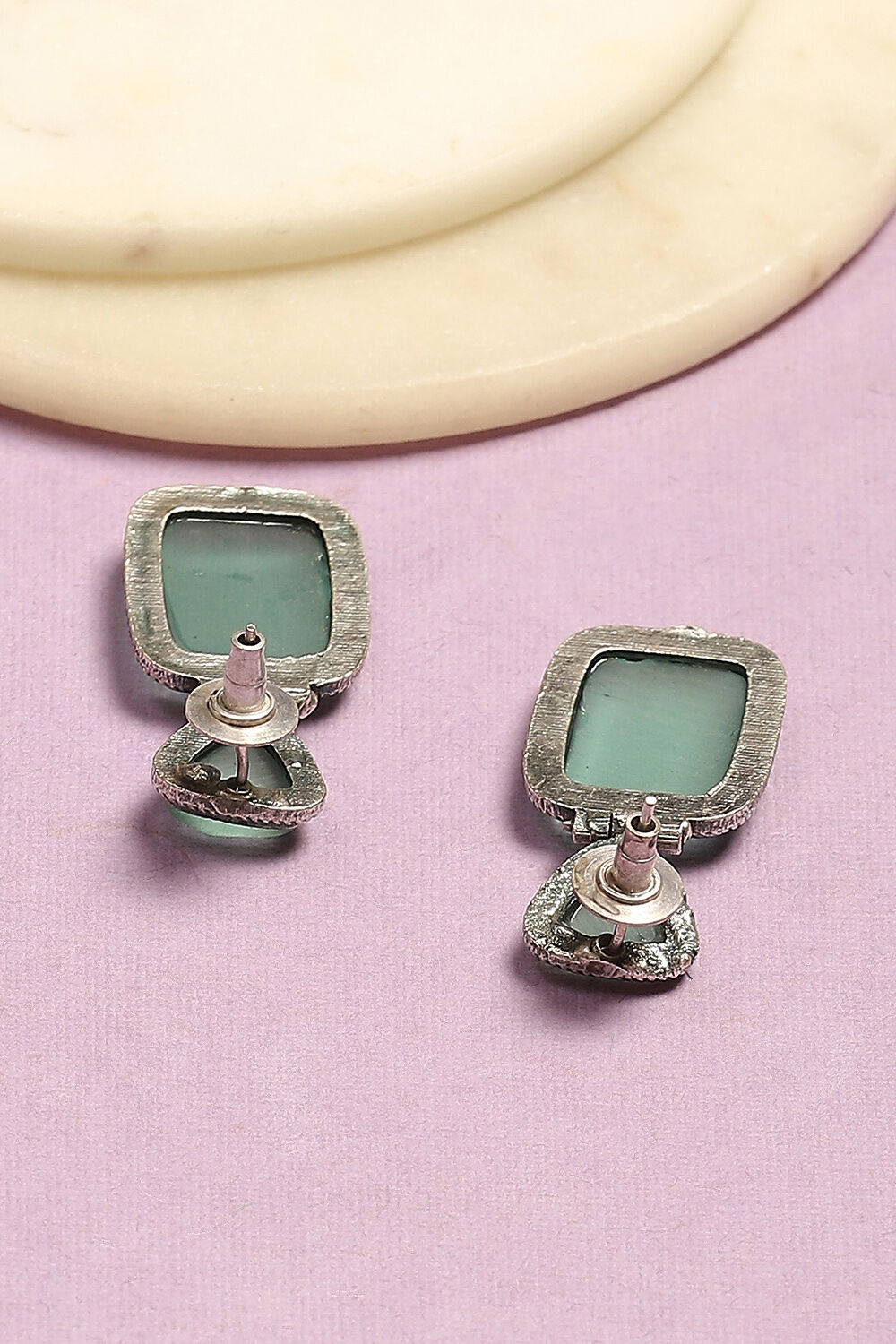 Mint Green Brass Earrings image number 2