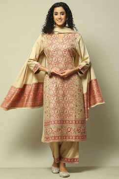 Ecru Poly Viscose Straight Printed Kurta Palazzo Suit Set image number 8