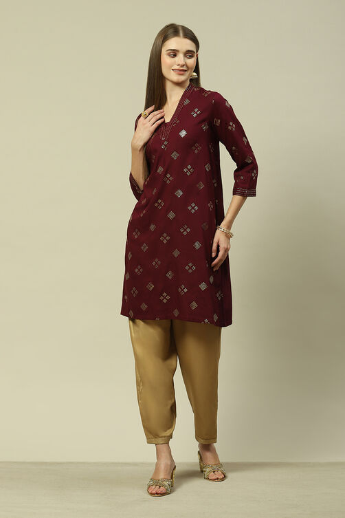 Purple LIVA Straight Printed Kurta image number 0