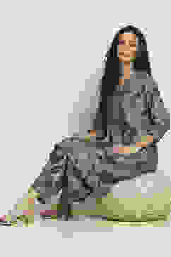 Grey Viscose Blend Printed A-Line Kurta Pants Set image number 0