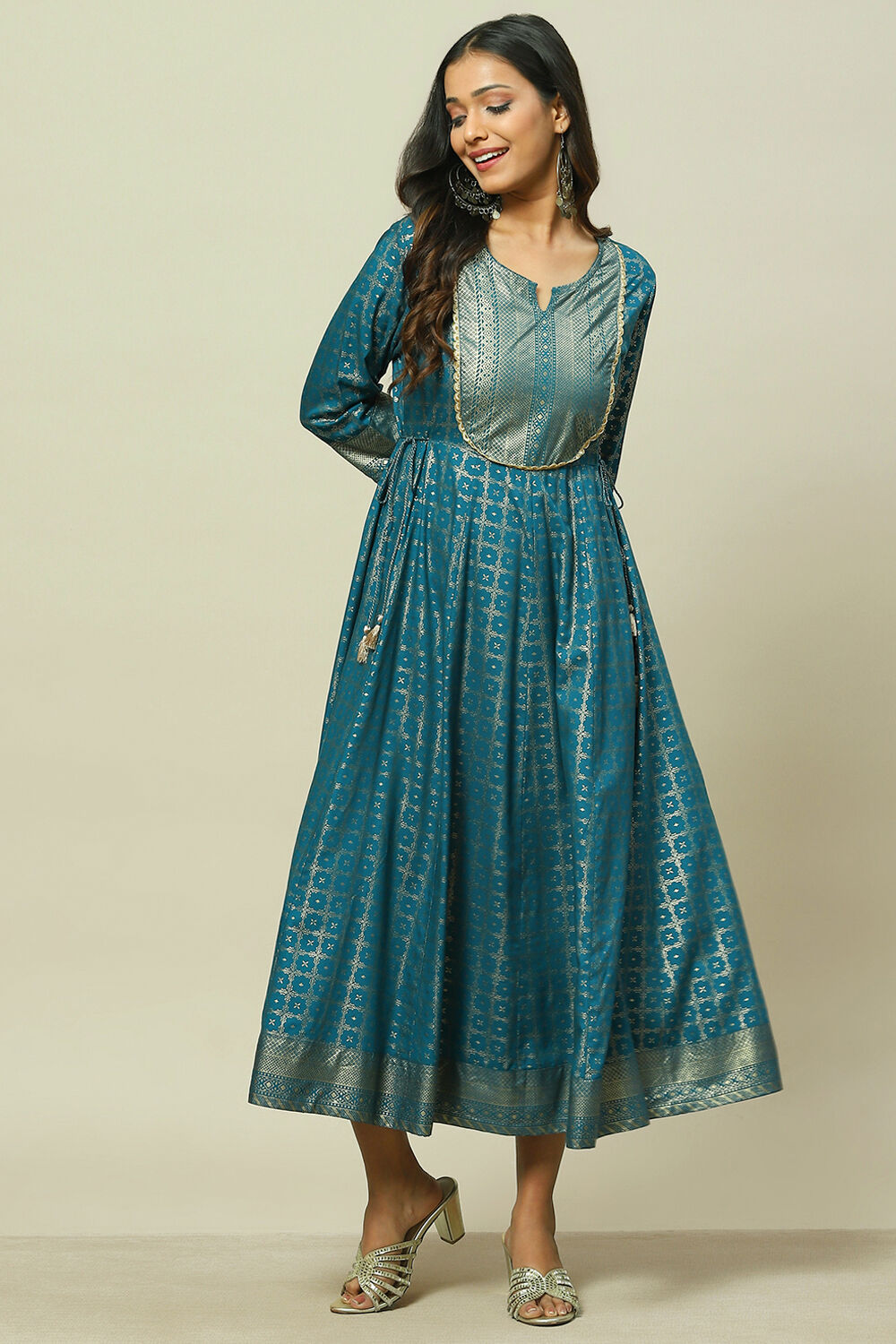 Buy Teal Blue LIVA Kalidar Dress 1N by Rangriti