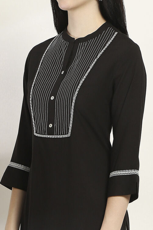 Black Viscose Rayon Straight Kurta image number 1