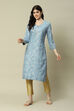 Blue LIVA Straight Printed Kurta image number 0