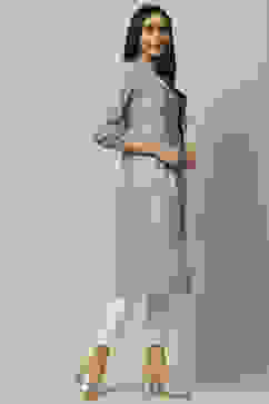 Pastel Blue Cambric Staight Kurta image number 4