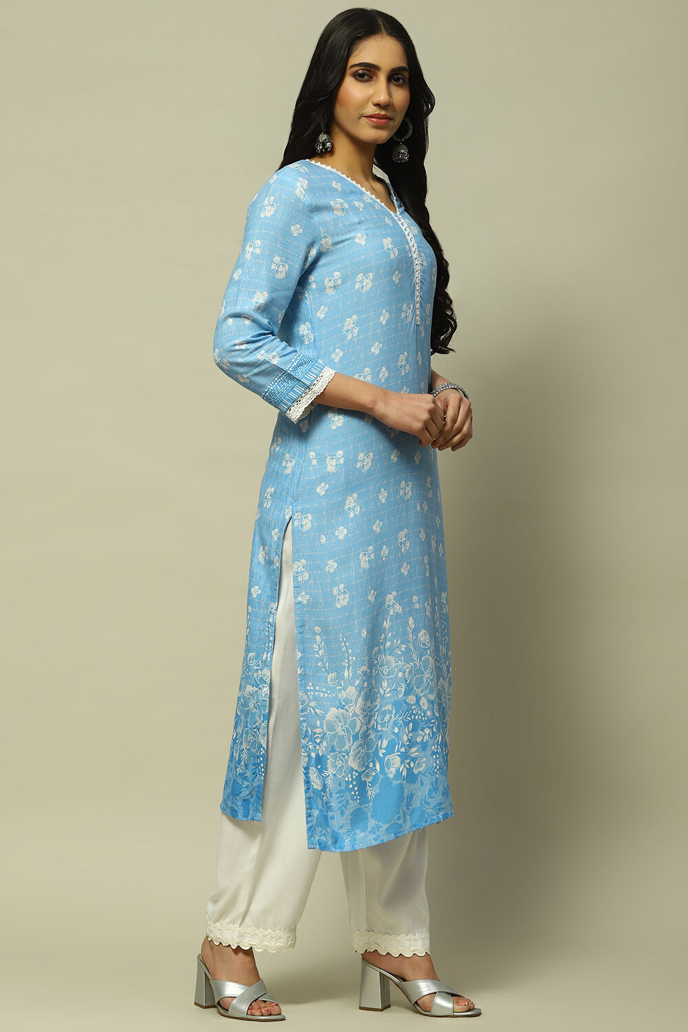 Blue Rayon Staight Kurta image number 4
