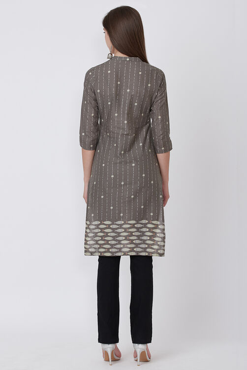 Olive Green Cotton And Cambric Straight Kurta image number 4