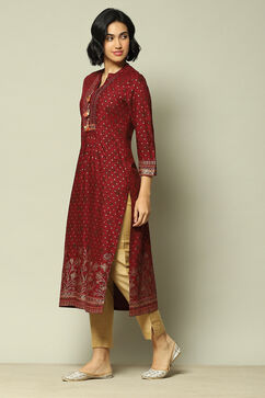 Red Rayon Printed Straight Kurta image number 2