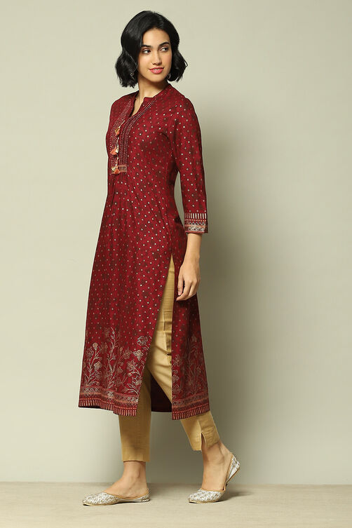 Red Rayon Printed Straight Kurta image number 2