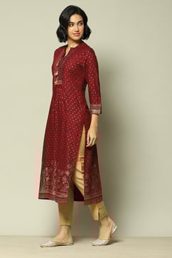 Red Rayon Printed Straight Kurta image number 2