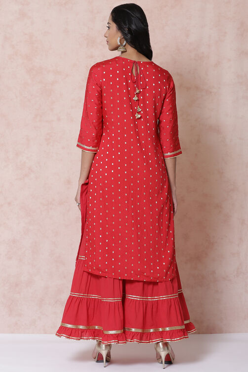 Red Poly Cotton Straight Suit Set image number 6
