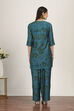 Green Viscose Polyester Viscose Rayon Kurta Pants Set image number 4