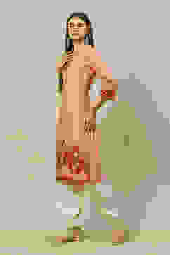 Peach LIVA Straight Printed Kurta image number 2