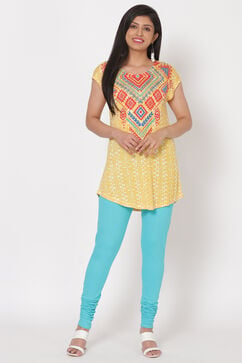 Turquoise Cotton Leggings image number 3