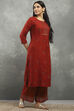 Rust Viscose Straight Kurta Pants Set image number 5