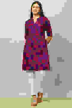 Purple Rayon Printed Straight Kurta image number 5