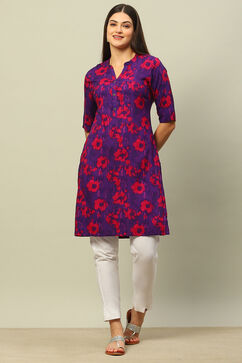 Purple Rayon Printed Straight Kurta image number 5