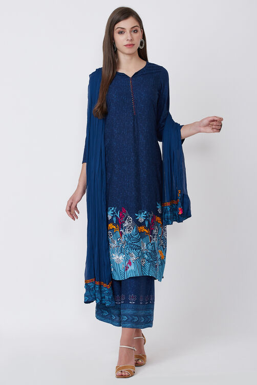 Indigo Viscose Rayon Straight Kurta image number 4