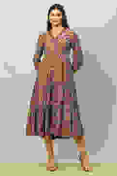 Red Viscose Muslin Printed Tiered Dress image number 0